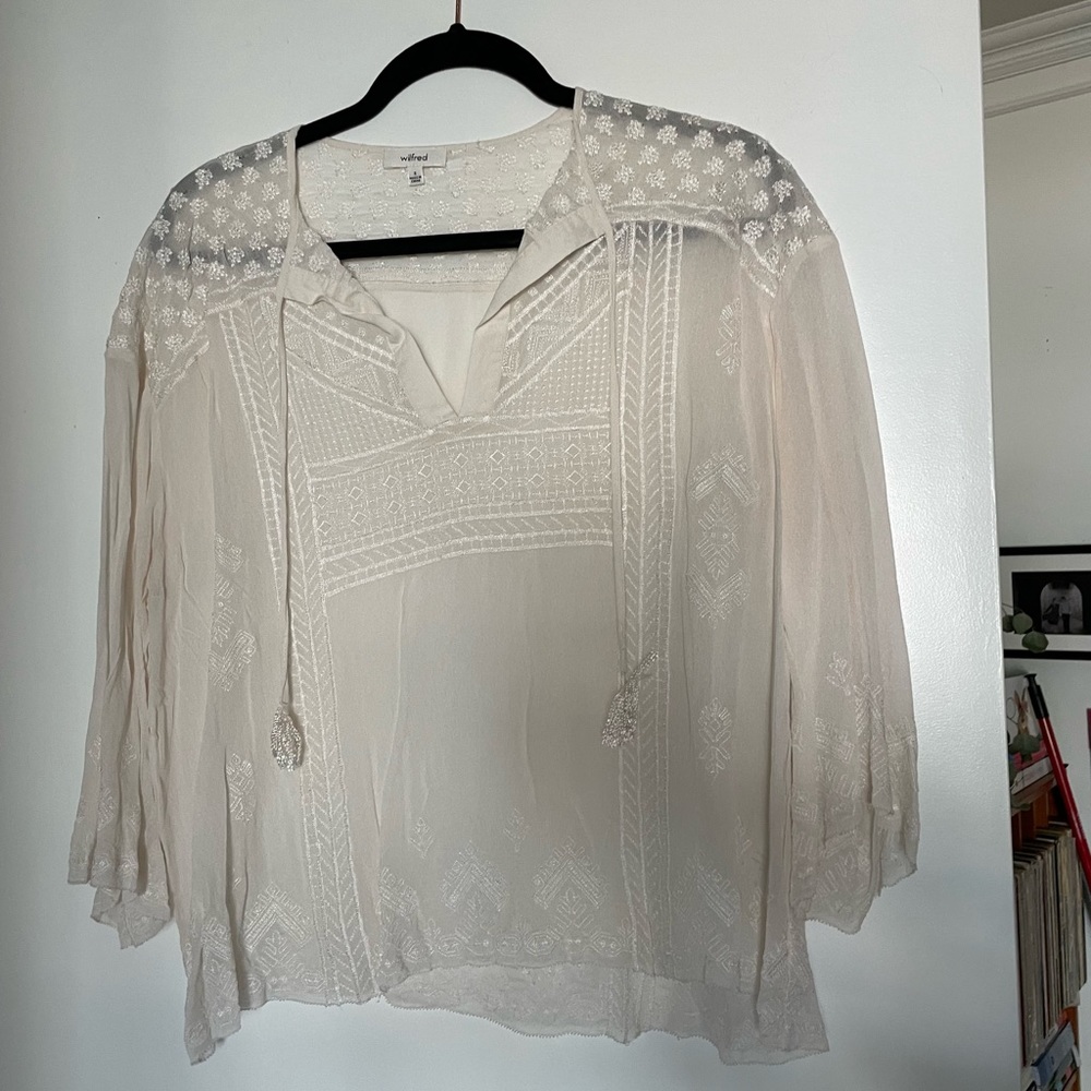 Wilfred sheer boho blouse with embroidery